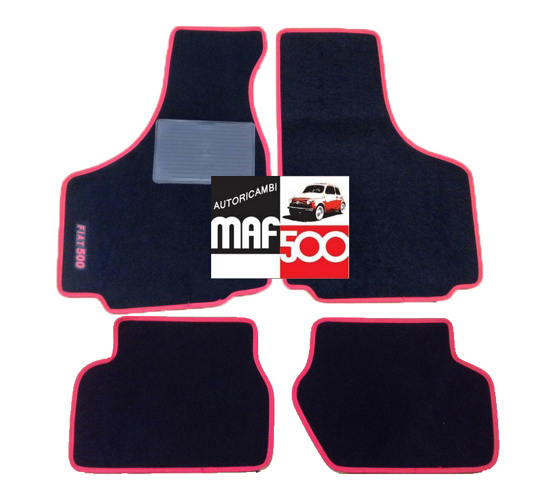 Serie 4 pezzi sovra tappetini in moquette nero bordo rosso Fiat 500 - Serie  4 pezzi s
