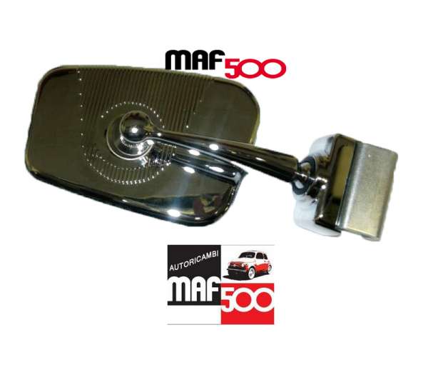 AC007 Specchio retrovisore sinistro cromato rettangolare in metallo Fiat 500
