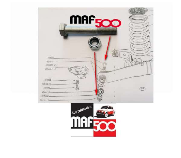 MS059 Bullone dado fissaggio braccio poteriore Fiat 500 N D F L R GIARDINIERA